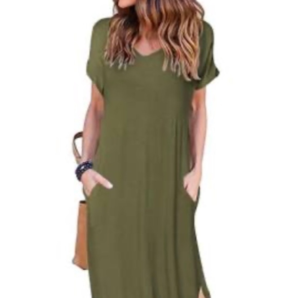 ♦️Chico’s travelers khaki midi dress with side slits - Picture 1 of 2